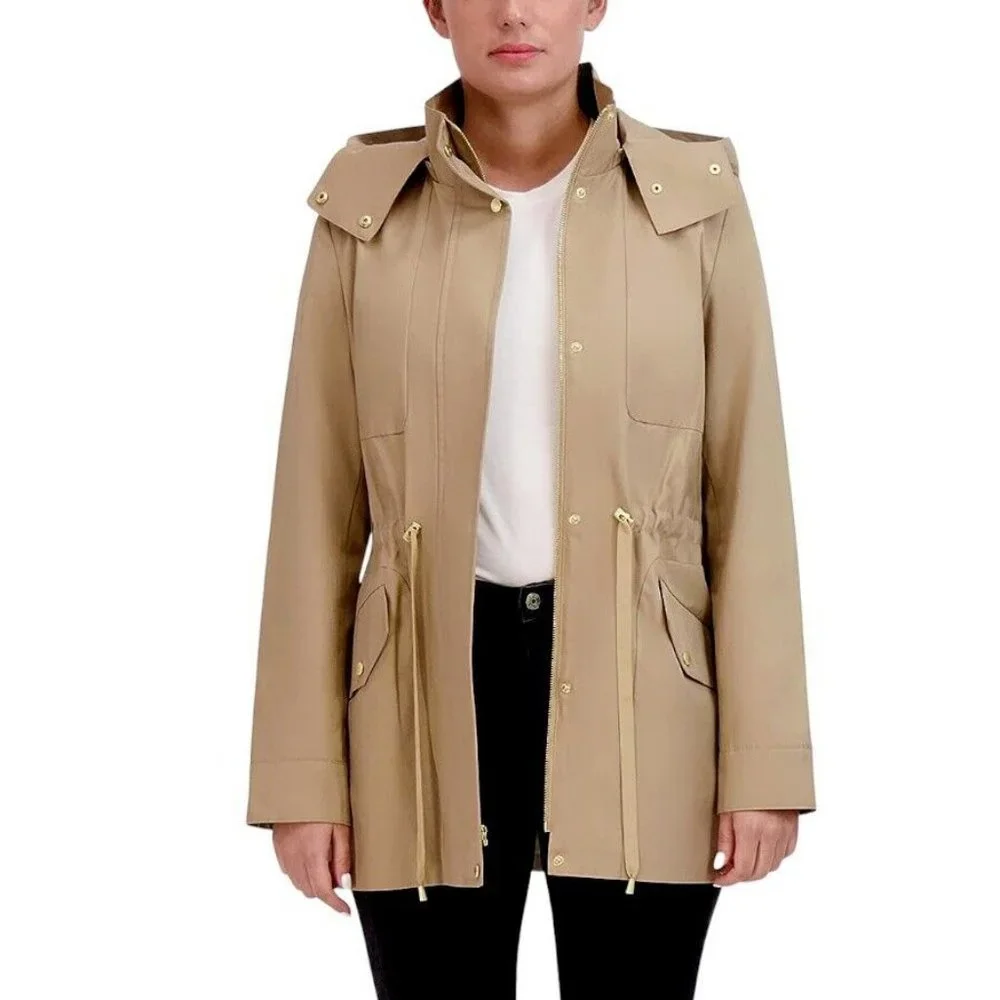 Cole Haan Adjustable Rain Short Coat Jacket Khaki Women's - Picture 2 of 3